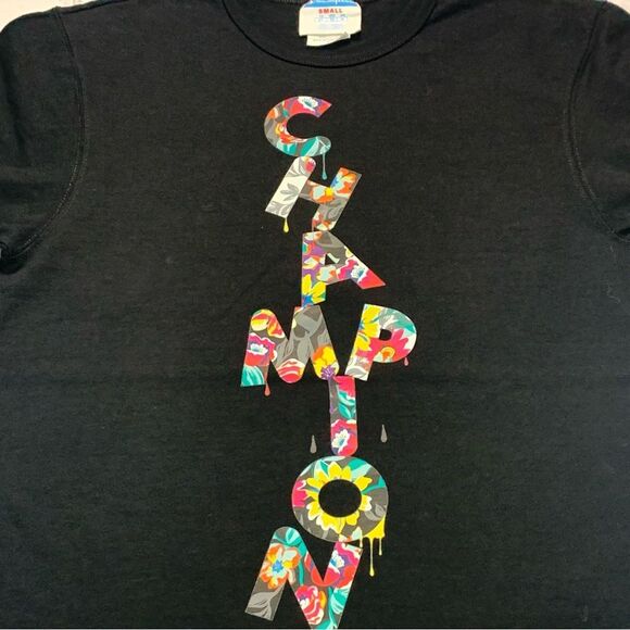 CHAMPION Men’s Happy Color Abstract Black T-Shirt Big Spell Out Cheerful Graphic - Picture 3 of 9